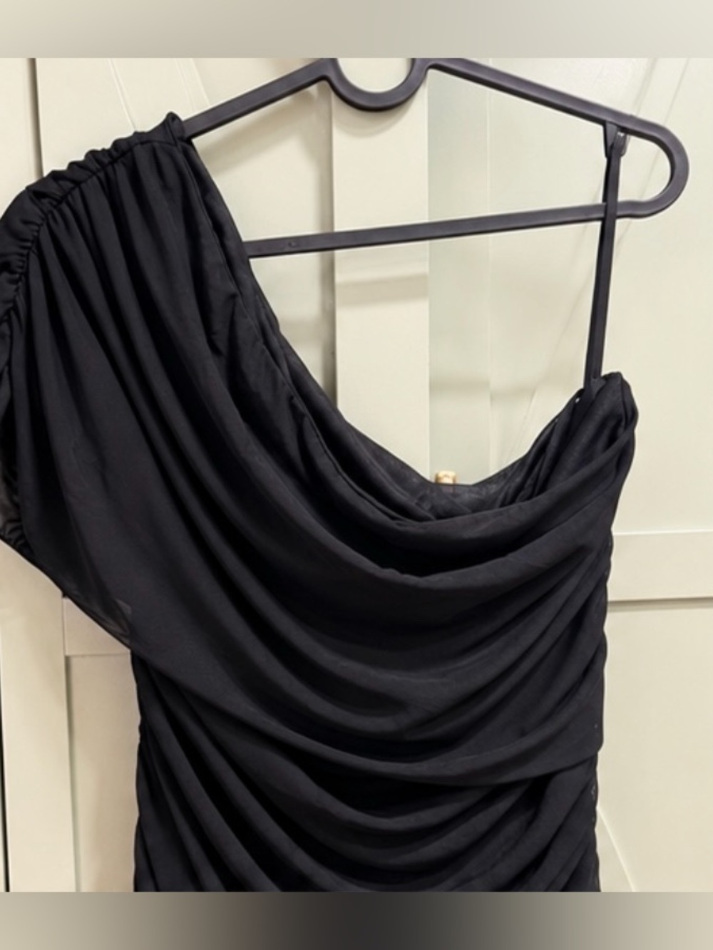 🖤 Black One-Shoulder Ruched Maxi Dress – Size XL